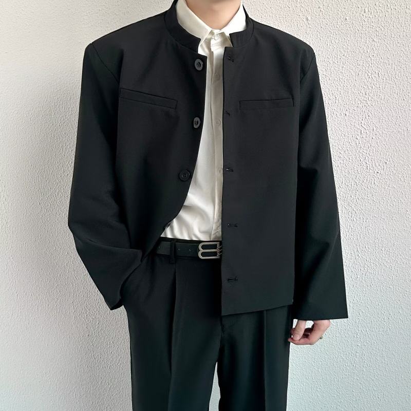 新中式立领修身垫肩小西服男女潮