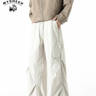 MY新秋款美式褶皱伞兵工装裤男款小众设计水洗工艺宽松阔腿休闲裤