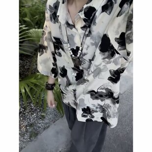 MY新款港式印花短袖衬衫男女情侣翻领开衫夏季薄款度假风半袖上衣
