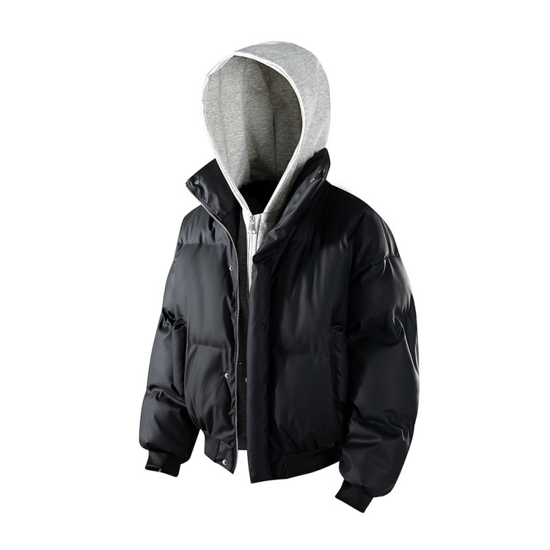 冬季美式连帽PU皮假两件棉服外套