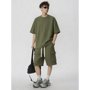 夏季情侣菱格纹短袖工装运动套装