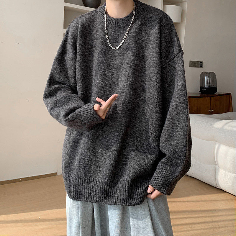 MY秋冬季圆领毛衣男女款vibe宽松慵懒风针织衫潮流美式内搭打底衫