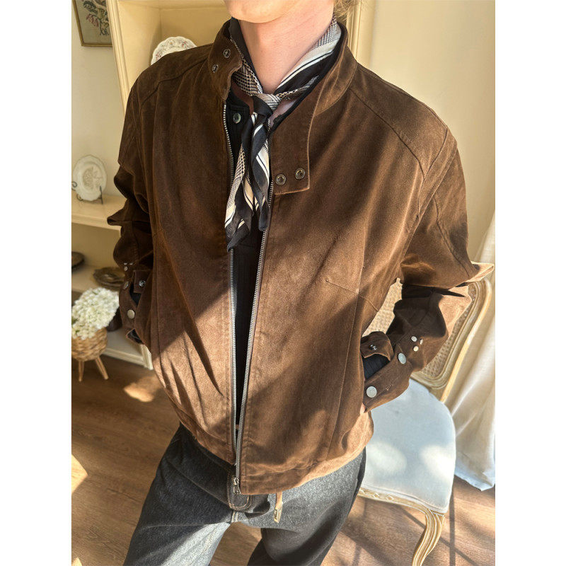 冬季保暖翻毛绒夹克宽松立领外套