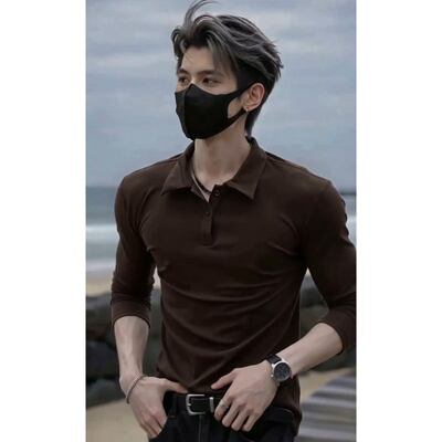 秋季轻奢咖色男长袖POLO衫修身男
