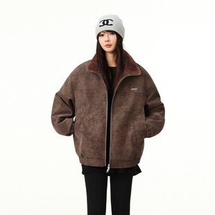 MY冬季加绒加厚皮夹克男女潮流显瘦保暖座山雕外套美式复古棒球服