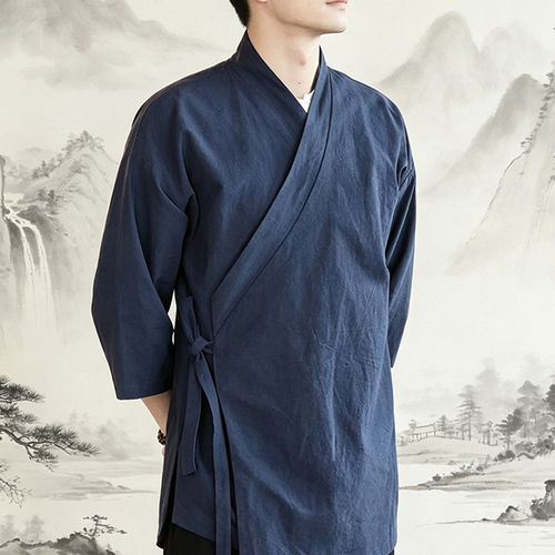 男女大码棉麻斜襟中式汉服上衣潮