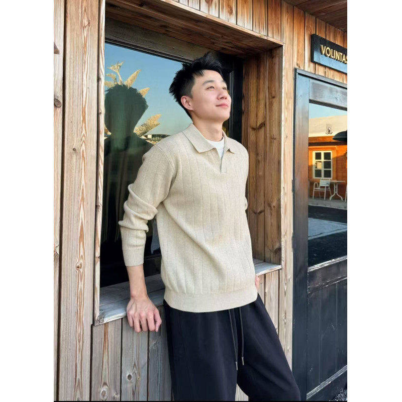 秋冬男士假两件老钱风轻奢毛衣男