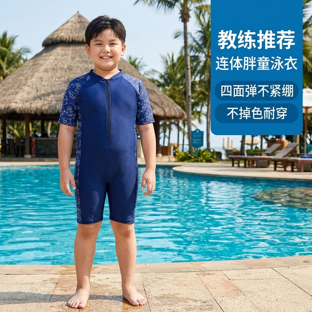 胖童男童加肥加大游泳衣青少年男孩连体泳衣胖宝专业大童大码泳装