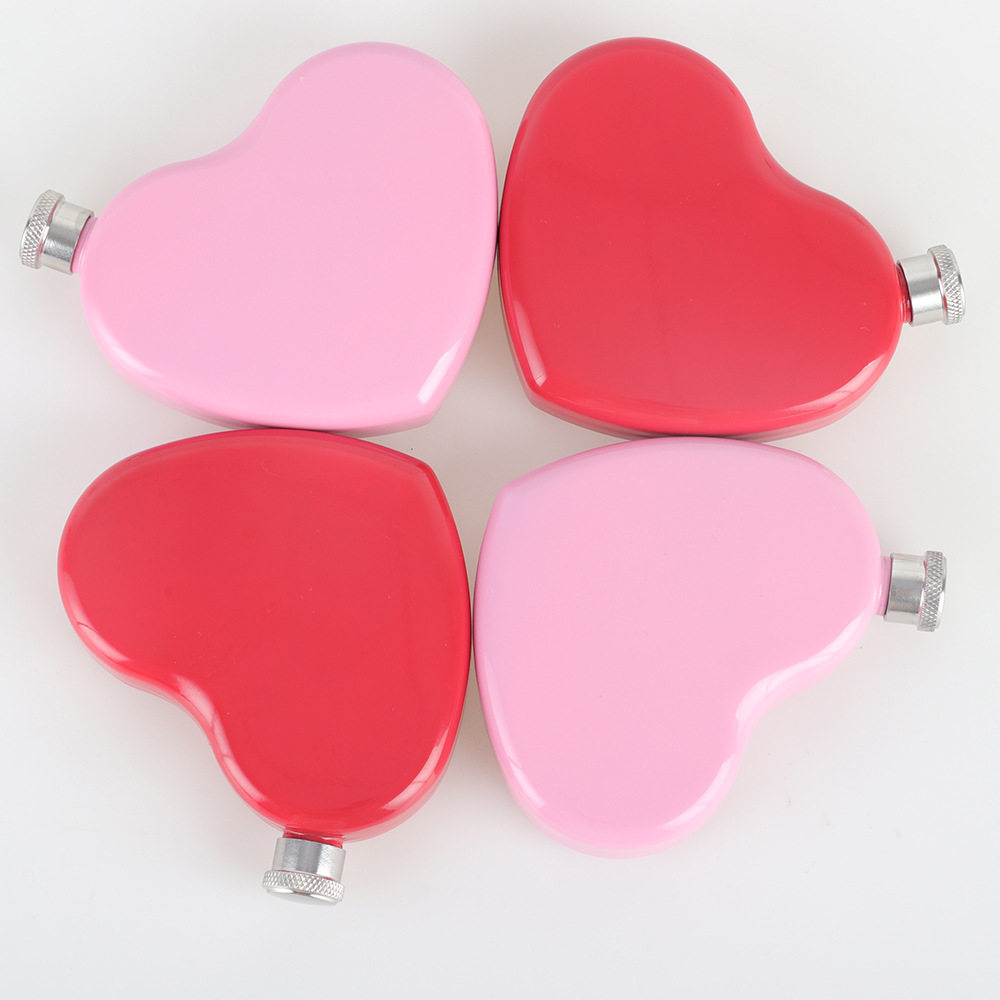 304不锈钢心形酒壶男女士5盎司异形礼品酒壶红色随身户外小酒壶扁