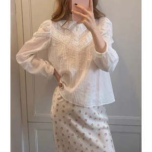 雪绿【爱德华衬衫】DO*超重工的法式复古蕾丝拼接泡泡袖别致上衣