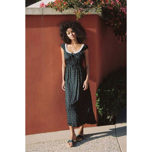 雪绿 CD印花棉质碎花连衣裙今年流行的独特漂亮法式复古U领裙子