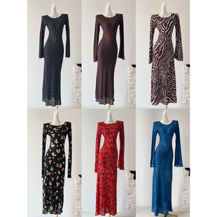 雪绿【真丝建宏绉】喇叭袖真丝长裙 设计感斜裁桑蚕丝印花连衣裙