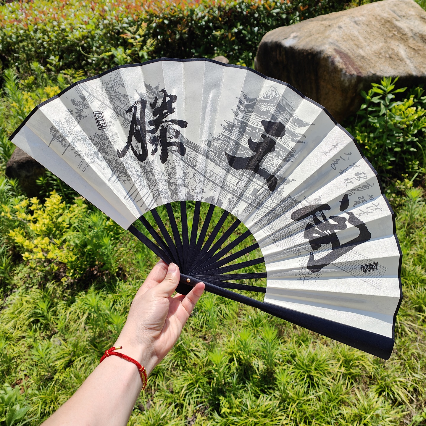 10寸滕王阁折扇舞蹈道具绢扇中国风扇子旅游纪念礼品诗词折扇