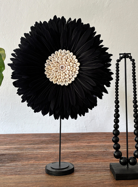 夏日。东南亚手工羽毛贝壳装饰摆件民宿样板房玄关室内家居装饰品