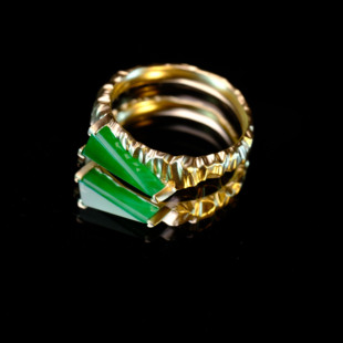 原创18k金黄金镶嵌海誓山盟翡翠戒指 舜珠宝设计14圈口独