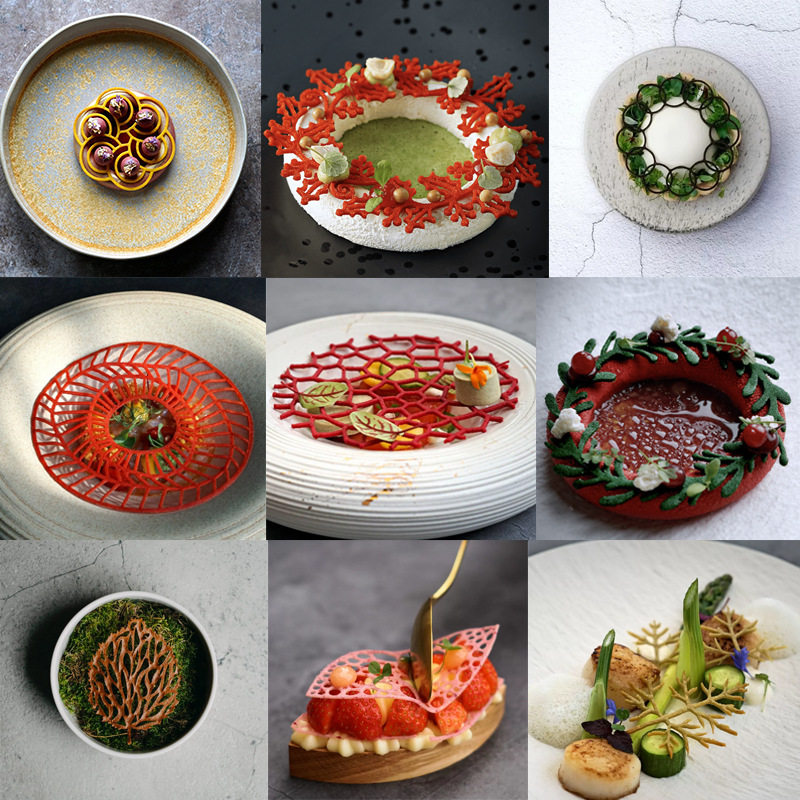网红盘饰镂空模具意境菜蛋糕甜品摆盘脆片 烘焙分子diy料理印花模