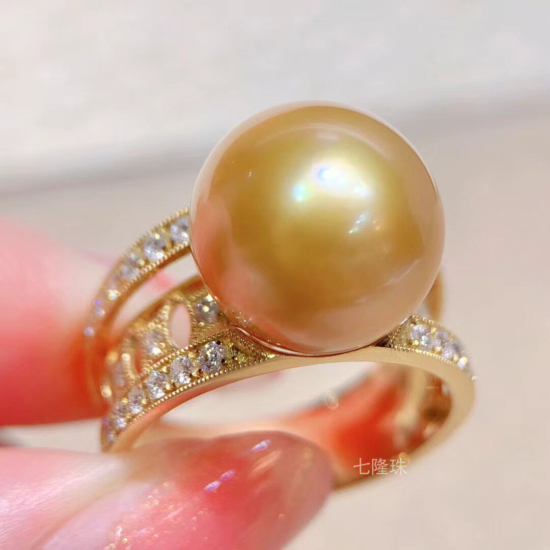厚金版浓金系18K金钻石经典款南洋金珠戒指14-15MM