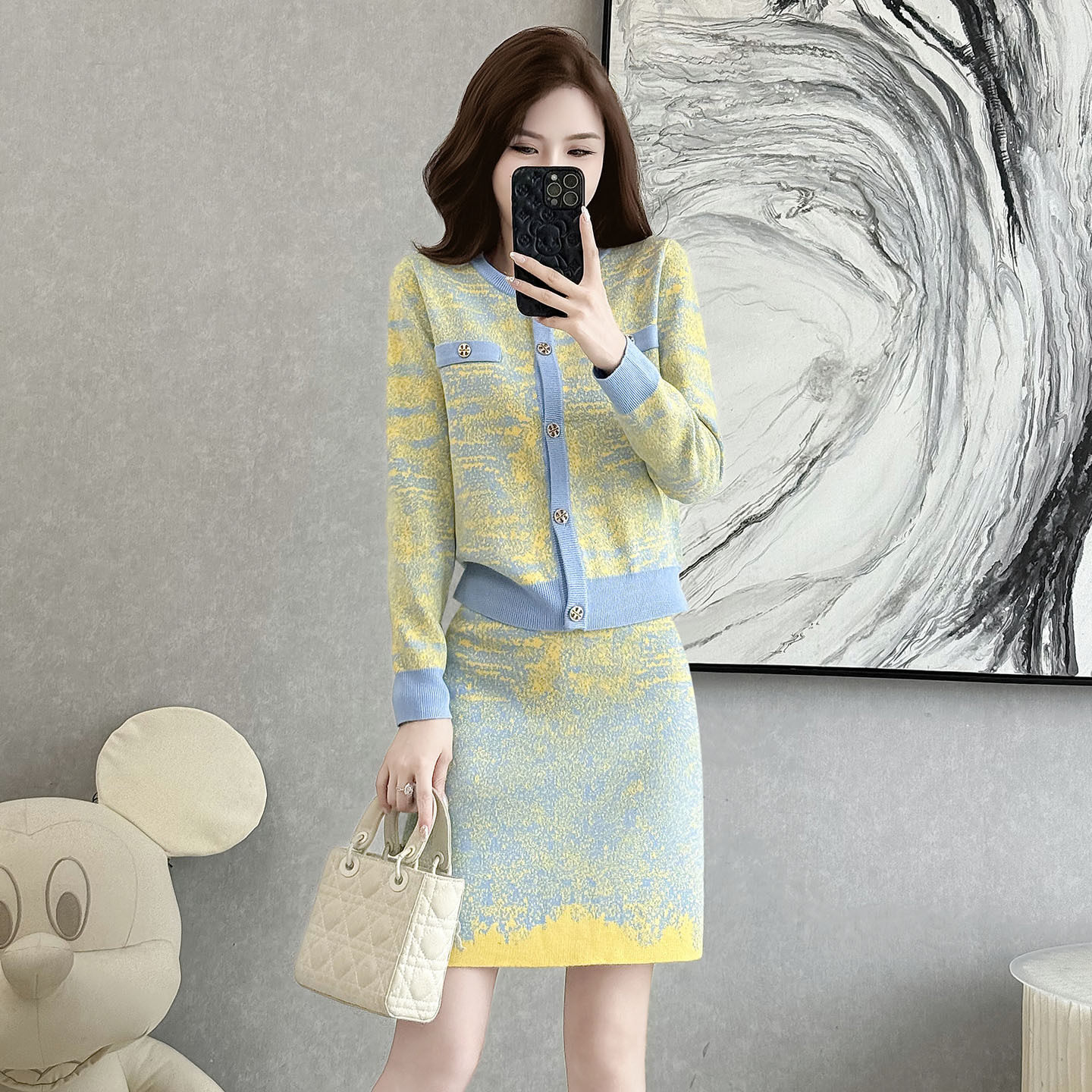 十三行女装新款时尚休闲套装女秋季开衫毛衣半身裙针织两件套装裙