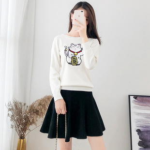 大码女装胖MM秋冬季新款时尚套装裙子针织毛衣短裙两件套连衣裙女