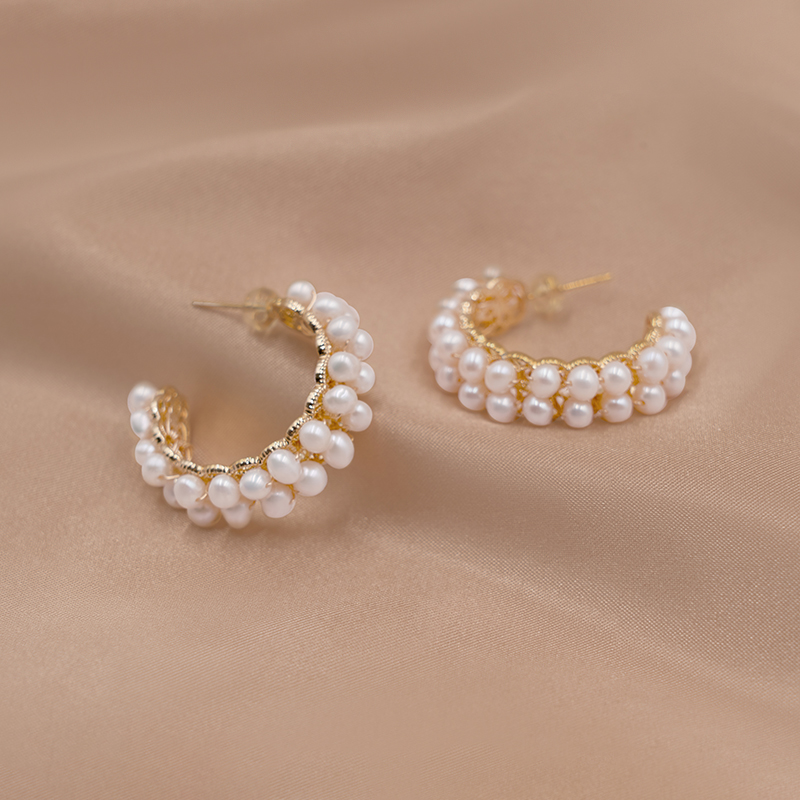 丹姐天然淡水珍珠耳环女双排编织