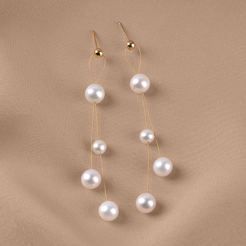 丹姐天然淡水珍珠耳环圆珠长款