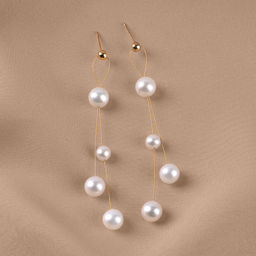 丹姐天然淡水珍珠耳环圆珠长款