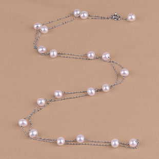 丹姐饰品天然淡水珍珠项链圆珠满天星925纯银长款 毛衣链XL099 时尚