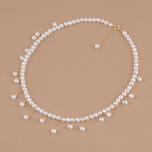 丹姐饰品注金流苏锁骨链天然淡水珍珠项链ins风格 包金女项圈XL043