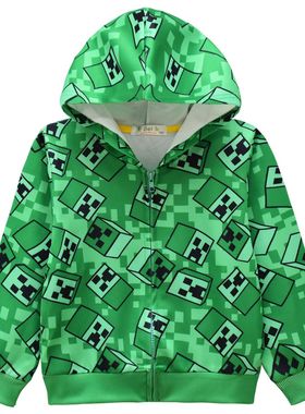 2025跨境新品 我的世界印花 中大童拉链连帽外套夹克衫卫衣36159