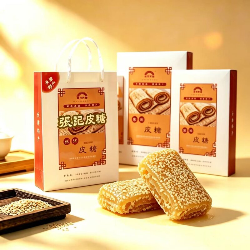 张记皮糖天津特产牛皮糖礼盒装传统芝麻软糖麻糖零食特色休闲小吃