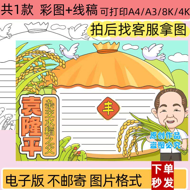 中国杰出人物袁隆平人物卡介绍手抄报科学家小报线稿可打印电子版