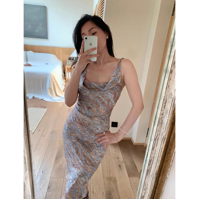 桑蚕丝连衣裙女斜裁气质收腰高级