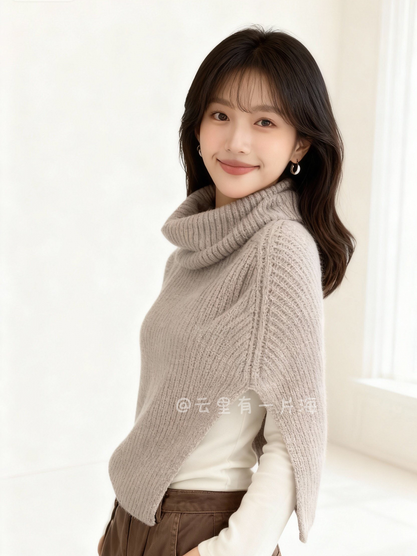 韩系高领针织披肩女秋冬新款外搭叠穿毛衣斗篷披风两用保暖围巾