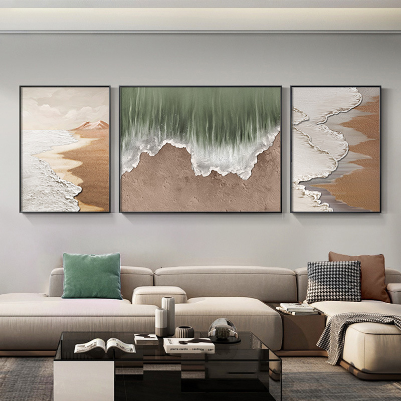 纯手绘油画三联客厅装饰画现代抽象肌理沙发背景墙轻奢挂画立体图片