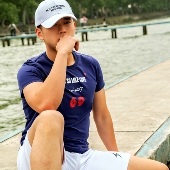 弹力 健身训练服深蓝色短袖 目海运动T恤男纯棉圆领修身 印花短袖