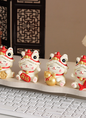 创意国潮醒狮招财猫桌面摆件