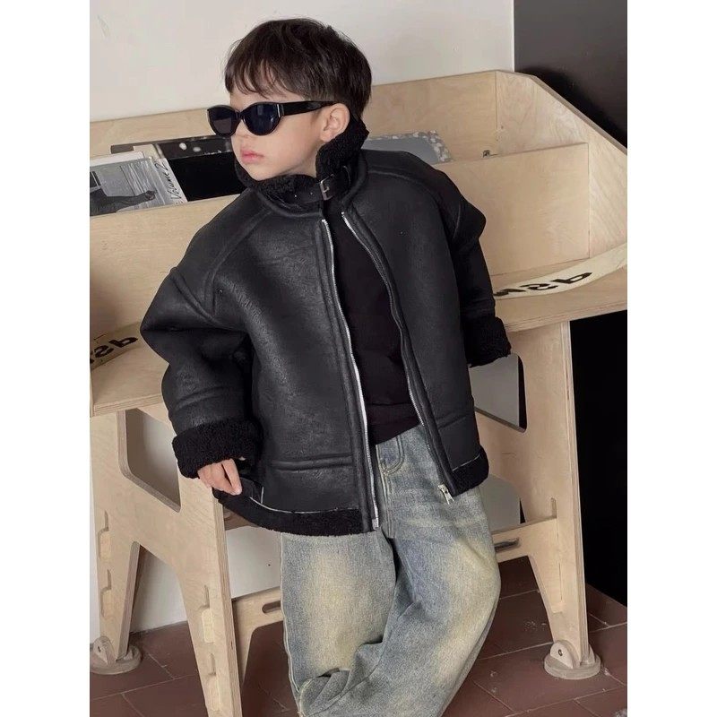 冬季男女童皮毛一体机车皮衣外套潮酷帅新款休闲羊羔绒加绒皮衣,童装/婴儿装/亲子装,夹克/皮衣,淘宝优惠券,粉丝福利购,淘宝优惠卷