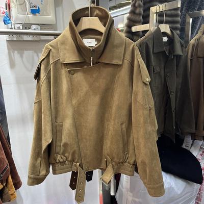 美式复古美拉德棕色麂皮绒外套