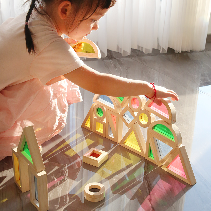 蒙氏亚克力彩虹色透光积木