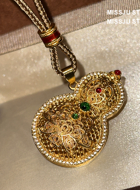 大葫芦福禄吊坠项链新中式国风古法彩葫芦吊坠女款挂件毛衣链礼物