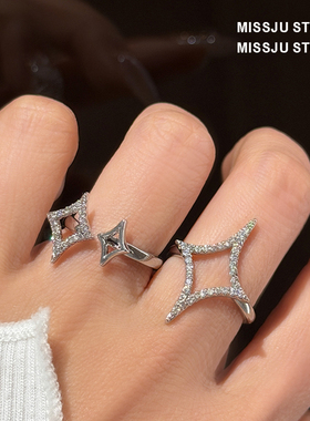 新款四芒星锆石戒指女冷淡ins风开口指戒小众高级感轻奢指环手镯