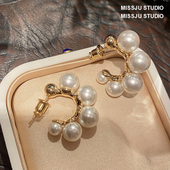 小众法式 百搭珍珠C圈耳环C型轻奢高级感耳钉气质名媛耳饰