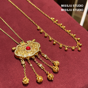 仿黄金天子门生吊坠女款花丝时尚百搭送礼物锁包平安中式珐琅新娘