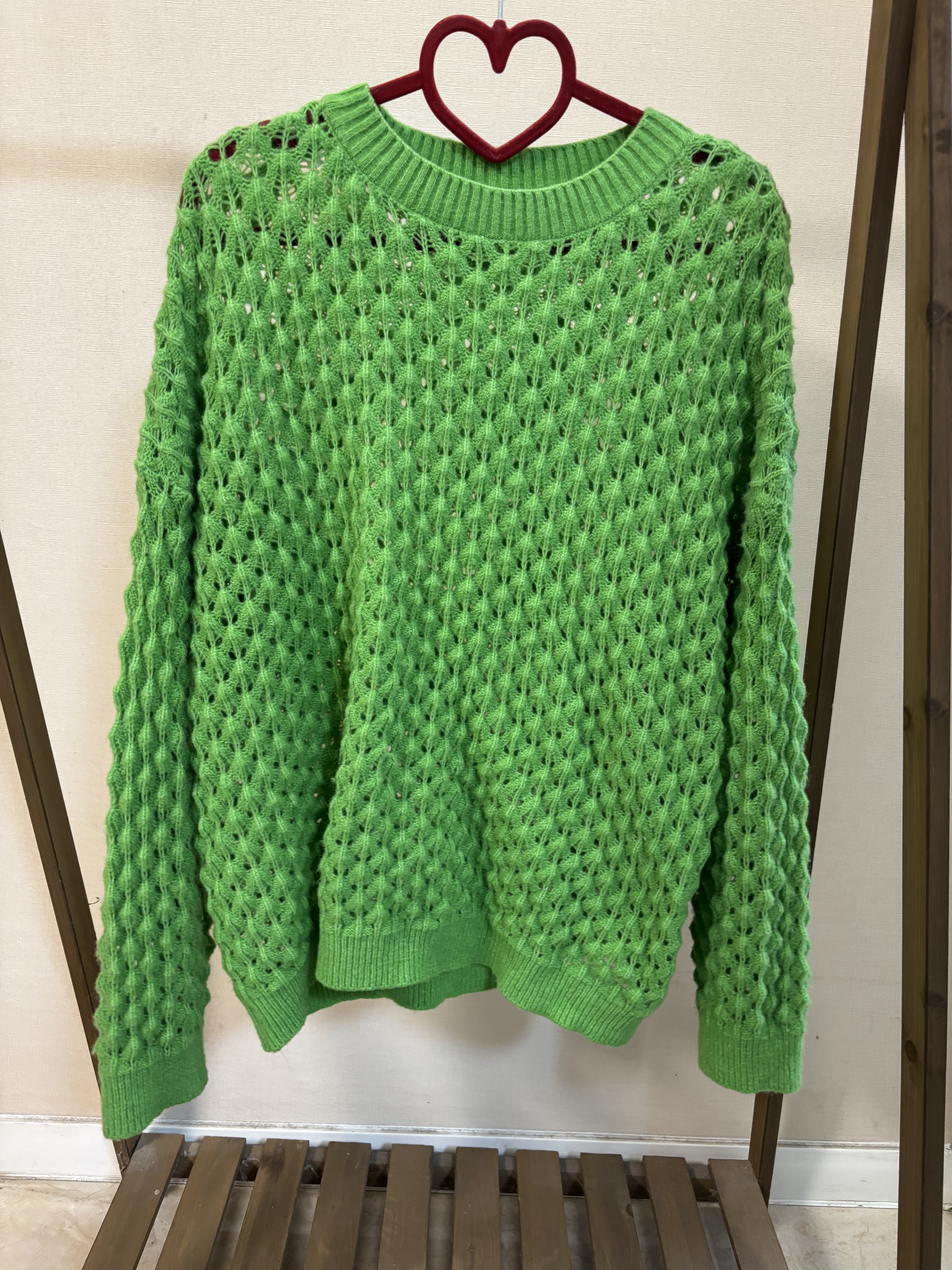 外贸清新翠绿色手工编织毛衫