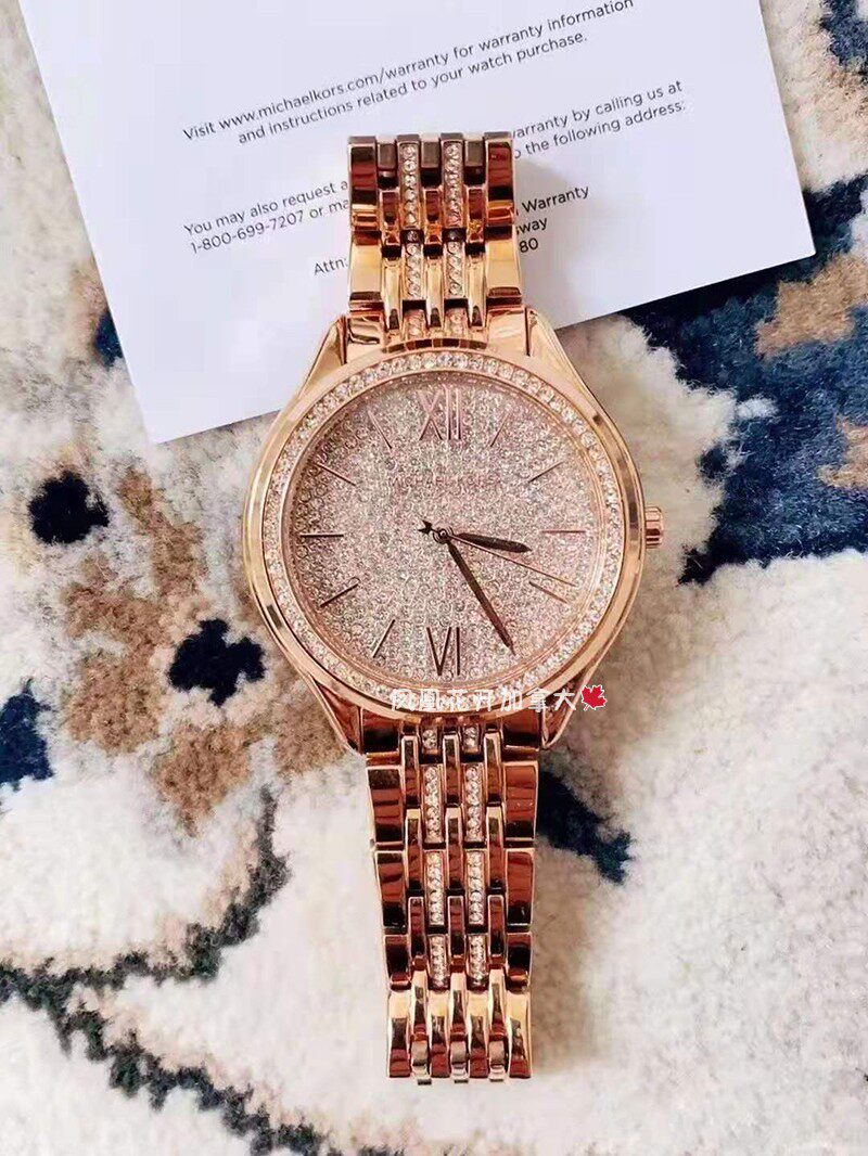 加拿大代购直邮新款mk7085满天星女士水晶时尚百搭金属表带好折扣
