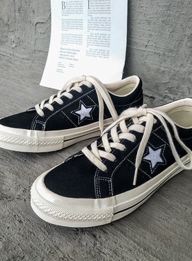 EVENSTAR帆布鞋低帮小黑鞋女春季工作星星滑板鞋子联名款百搭女鞋