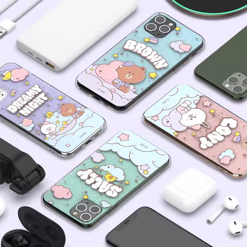 Line Friends布朗熊适用苹果15pro max手机壳防摔卡通iPhone14保护套晚安系列全包13可爱