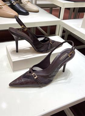 Arezzo巴西专柜正品代购2025年夏季新款搭扣设计高跟后空包头凉鞋