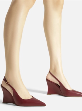 Arezzo巴西专柜正品代购2025秋新款牛皮坡跟后空尖头包头穆勒凉拖