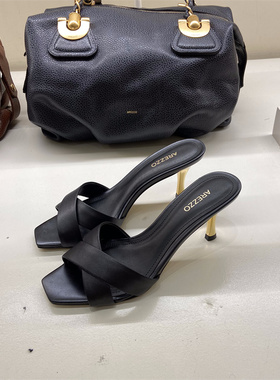 Arezzo巴西专柜正品代购2025年夏季新款牛皮细高跟交叉带穆勒凉拖